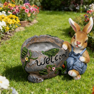 户外创意可爱卡通兔子花盆摆件花园阳台庭院装饰欢迎牌DIY造景品