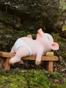 创意平躺猪饰品可爱人造动物花园庭院微景观饰品个性化流行礼品