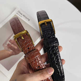 复古鳄纹铜针真皮皮带百搭收腰显瘦搭配牛仔裤 短裙二层牛皮腰带女