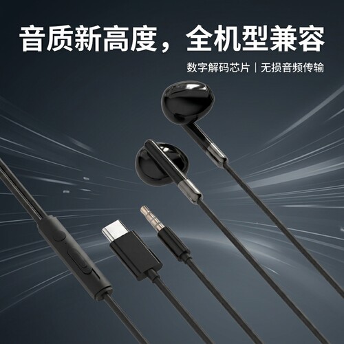 有线耳机入耳式适用于华为小米扁头typec耳麦OPPOvivo通用K歌