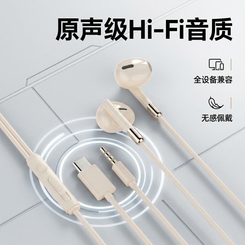 线控耳机有线入耳式type-c接口适用华为vivo小米OPPO通用手机游戏