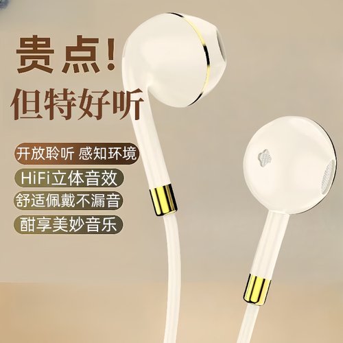 适用华为vivo小米OPPO手机通用type-c圆孔带麦入耳式有线耳机