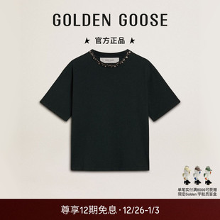 Golden 饰黑色宽松休闲T恤GGDB Goose女士Golden仿水晶装