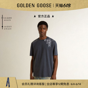 Golden Goose男JOURNEY蓝色男士圆领白色印花T恤GGDB