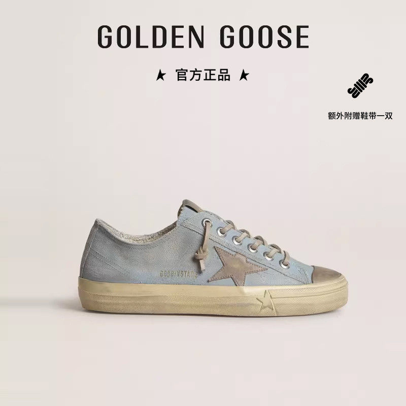 【春季新品】Golden Goose男女V-Star浅蓝色帆布做旧休闲鞋GGDB