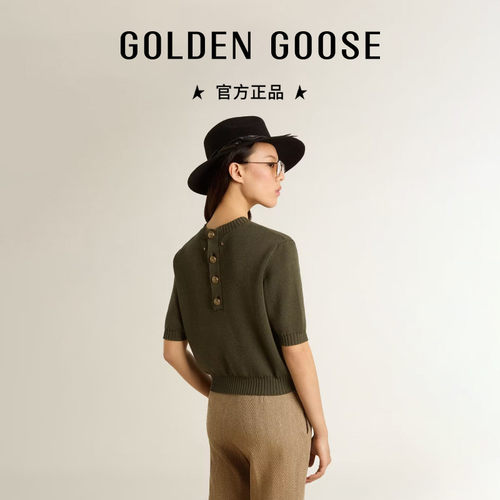 Golden Goose女Journey军绿色短袖针织衫GGDB