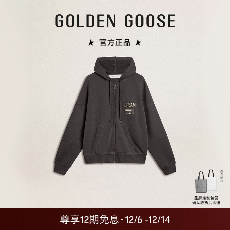 Golden Goose男女同款JOURNEY系列煤灰色棉质连帽衫GGDB