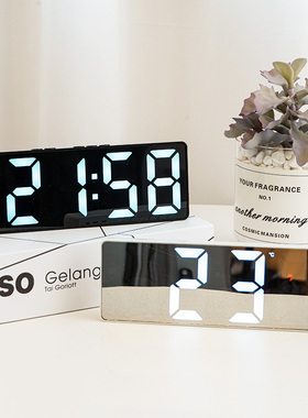 夜光镜面时钟高颜值钟表时间表摆件led数字显示充电桌面电子闹钟