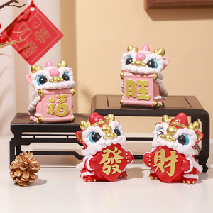 国潮舞龙醒狮招财小摆件创意办公室桌面装饰品新年礼物乔迁之喜