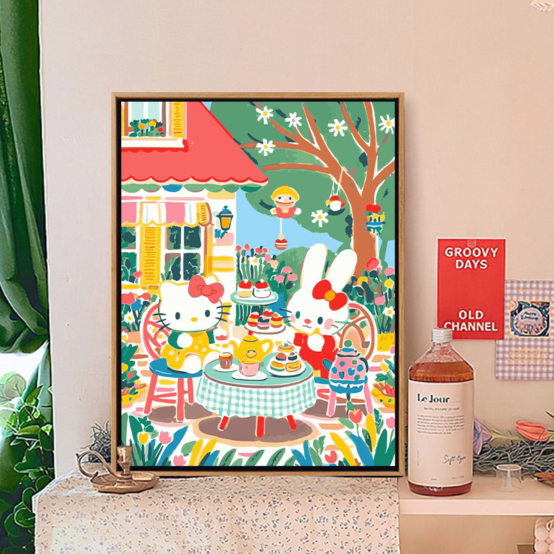 hellokitty凯蒂猫休闲下午茶系列数字油画diy送朋友礼物装饰挂画,家居饰品,DIY/数字油画,淘宝优惠券,粉丝福利购,淘宝优惠卷