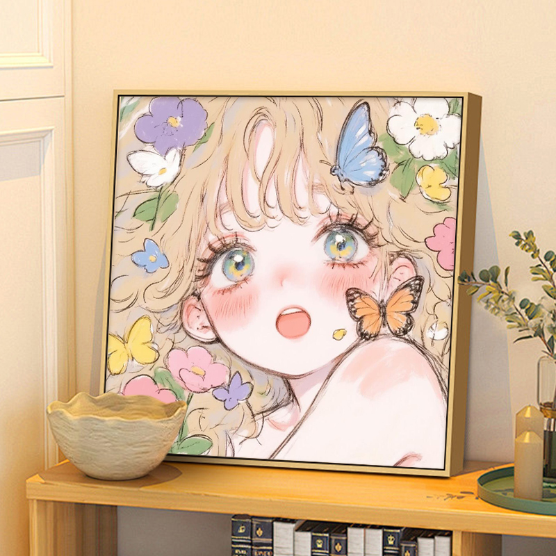 唯美花卉金碧女孩数字油画手绘diy手工填充改造房间丙烯装饰挂画图片