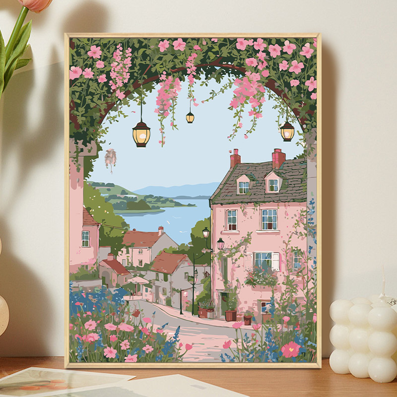 治愈花卉风景手绘diy数字油画手工填色减压打发时间丙烯装饰挂画图片