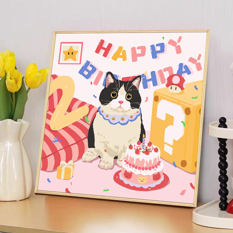 可爱小狗小猫生日diy数字油画定制宠物手工填色画画丙烯装饰挂画图片