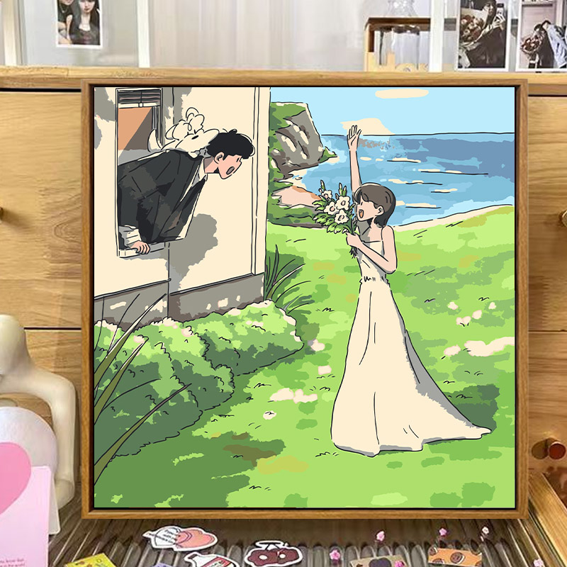治愈系甜蜜情侣diy数字油画可定制亲手填充填色送闺蜜丙烯装饰画图片
