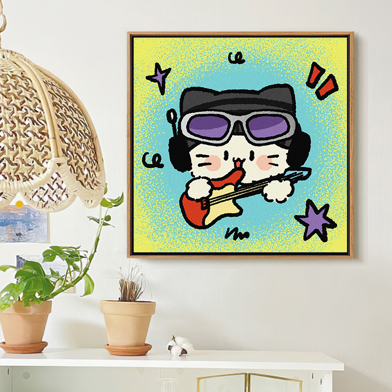 美式复古风小猫小狗卡通头像diy数字油画手绘沙发背景墙装饰挂画图片