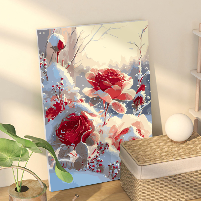 冰雪玫瑰数字油画diy填充手绘涂色花卉月季涂鸦丙烯壁画装饰画图片