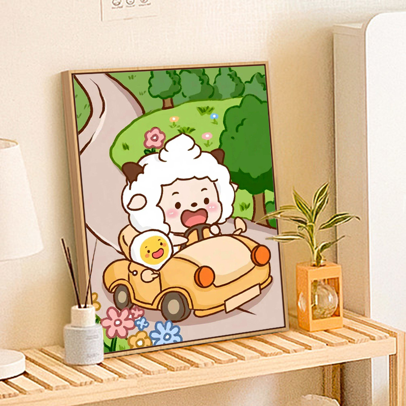 喜洋洋懒洋洋儿童卡通diy数字油画简单手工涂色装饰画丙烯水彩画图片