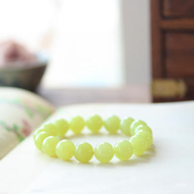 和田手串高品质玉石若羌黄口鸡油黄珠串圆珠12mm2天鉴赏期带证书