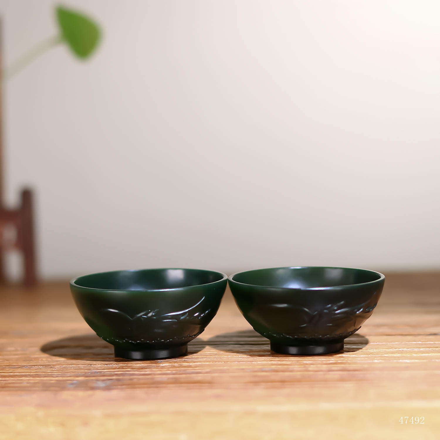 和田玉薄胎青玉茶杯墨绿高品质石茶具送礼精品玉质细腻茶盏34g/个