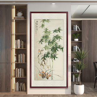 竹报平安玄关装饰画竹子挂画新水墨入户中式尽头走廊版竖新疆包邮