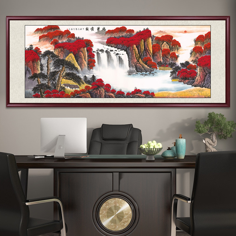 纯手绘牡丹国画鸿运当头山水画客厅装饰画办公室大气挂画横幅壁画