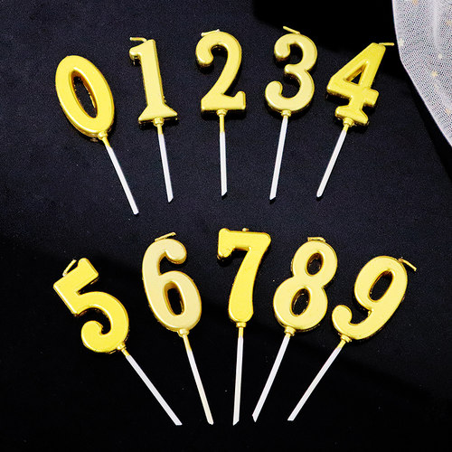 生日蛋糕装饰插件创意复古金色宝宝周岁道具0-9数字镀金蜡烛摆件