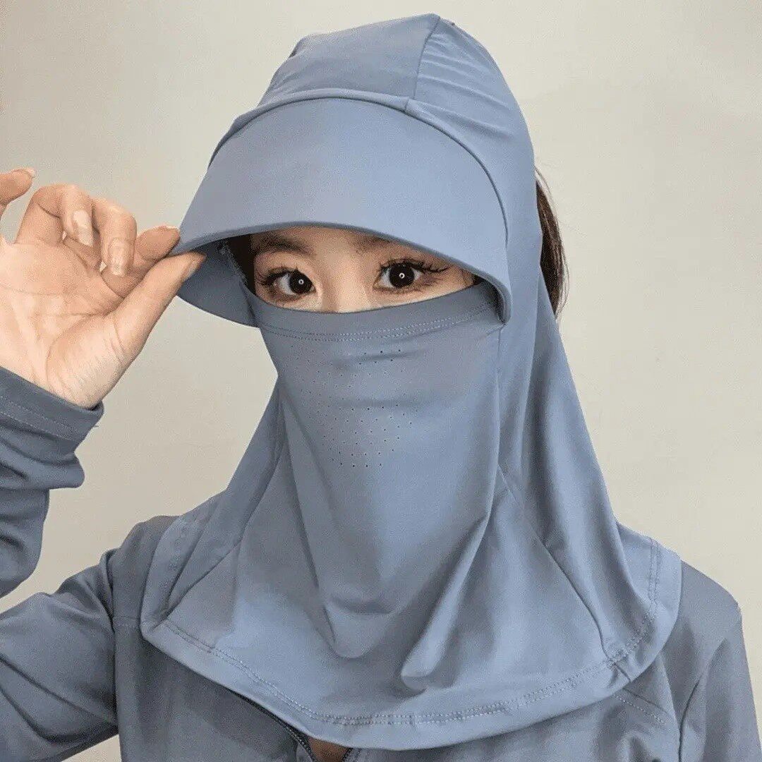 夏季紫外线骑行面罩防晒户外全脸遮阳帽护颈冰丝透气轻薄男女H437
