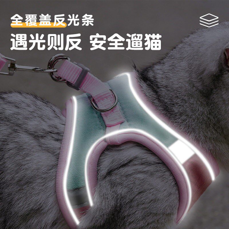 猫咪牵引绳胸背带可调节防挣脱魔术安全扣外出遛猫遛狗牵引绳H168