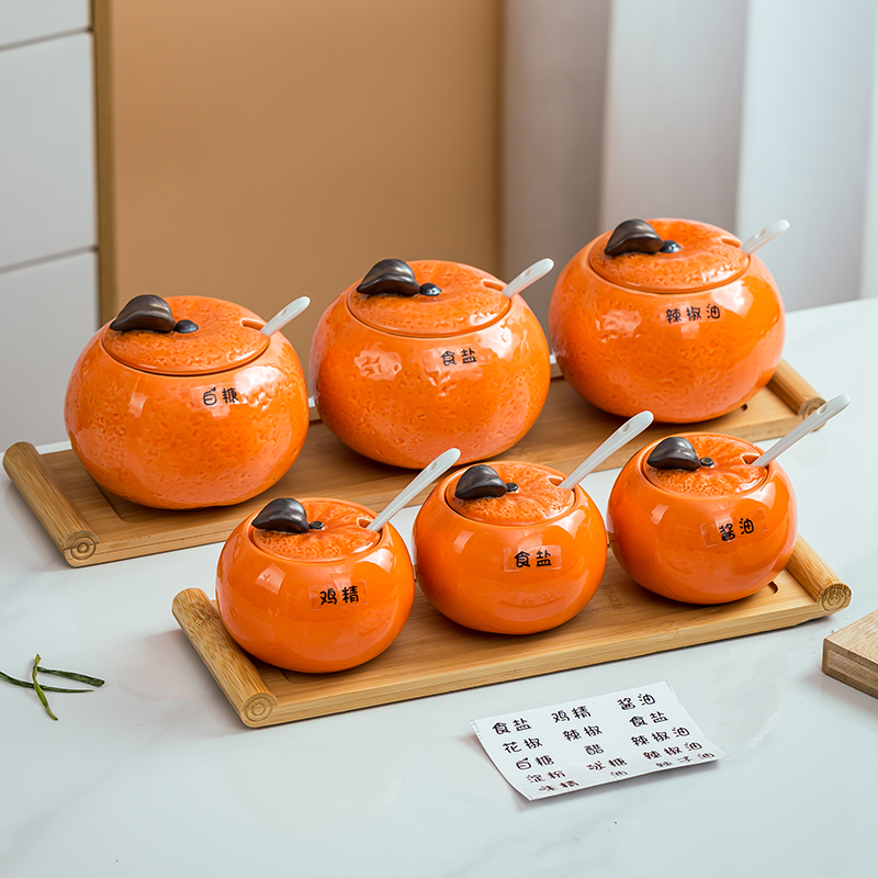 好寓意陶瓷调味罐橘子造型辣椒油罐盐罐耐高温油泼辣子罐猪油罐子