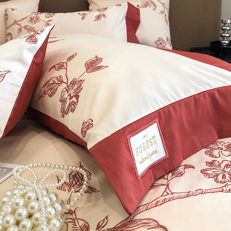 纯棉婚庆100S长绒棉四件套被套柔软全棉1.8m1.5结婚红色床上用品