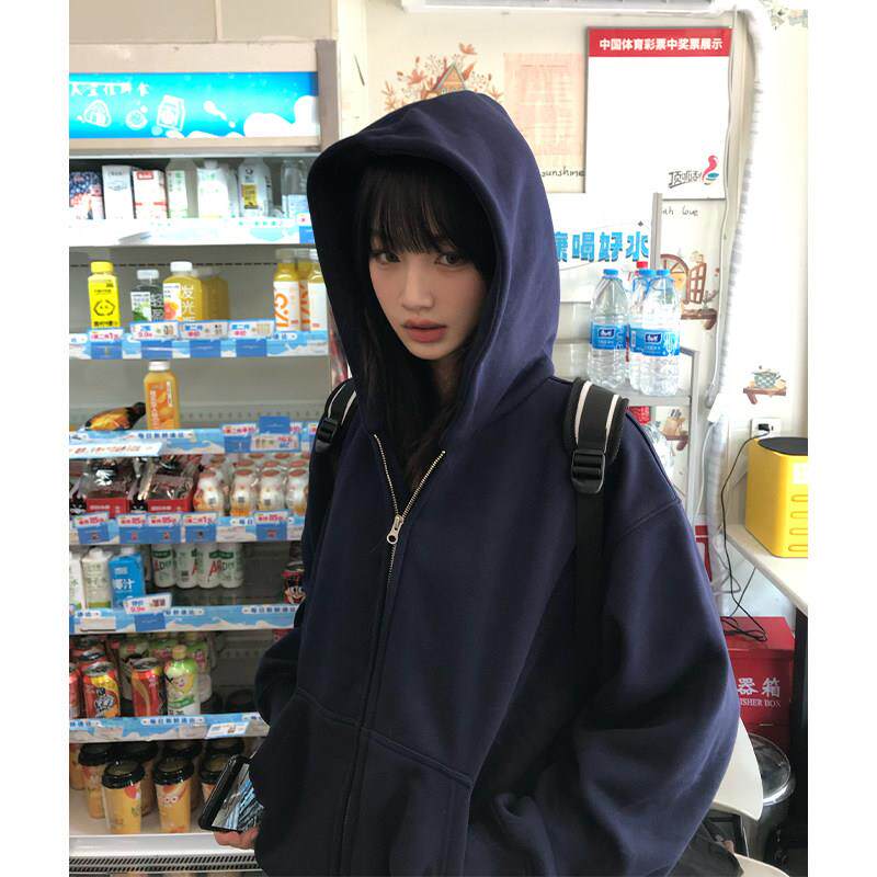 小尼力纯色重磅拉链开衫男装秋冬卫衣宽松百搭上衣连帽外套潮牌