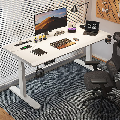 加厚25mm橡胶木电动升降桌