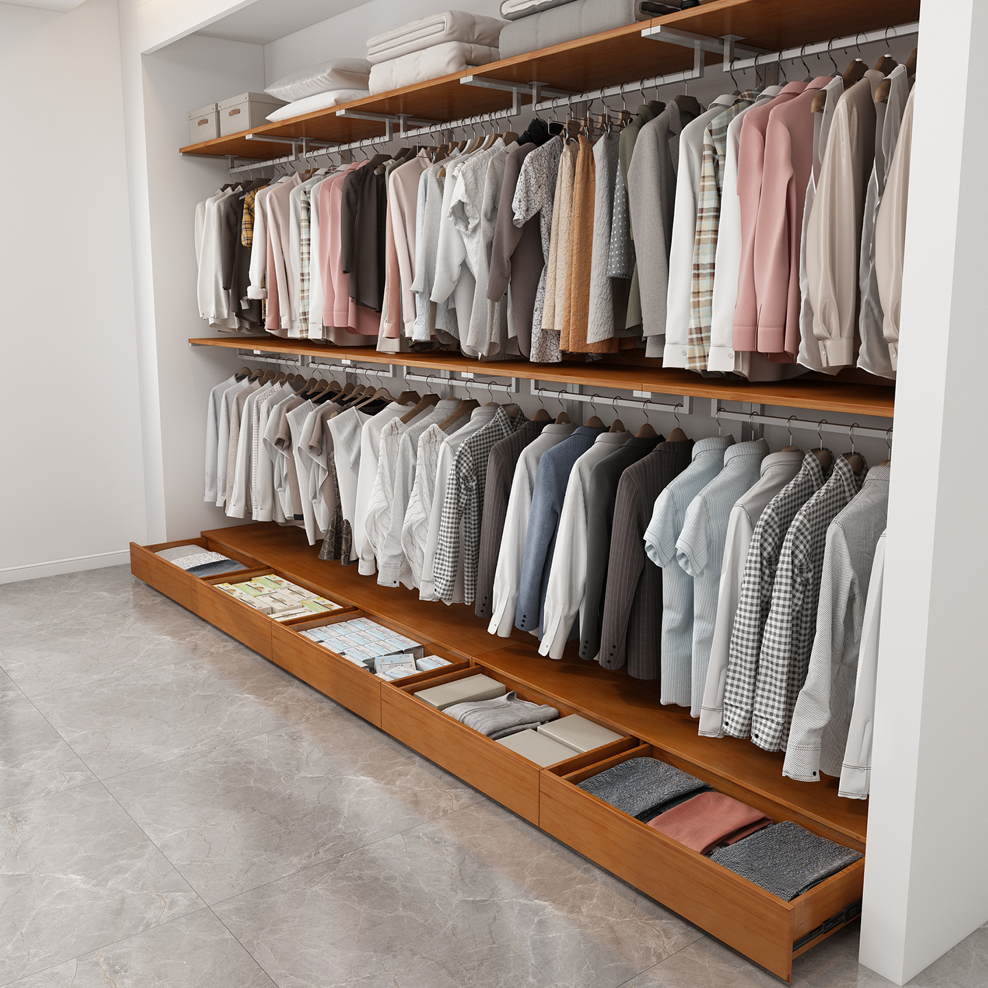 众卿家用卧室简约钢架衣柜实木