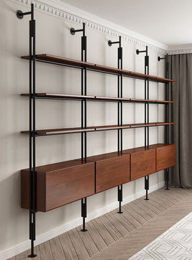 意式极简书架书柜客厅落地北欧置物架简易多层铁艺挂墙收纳架实木