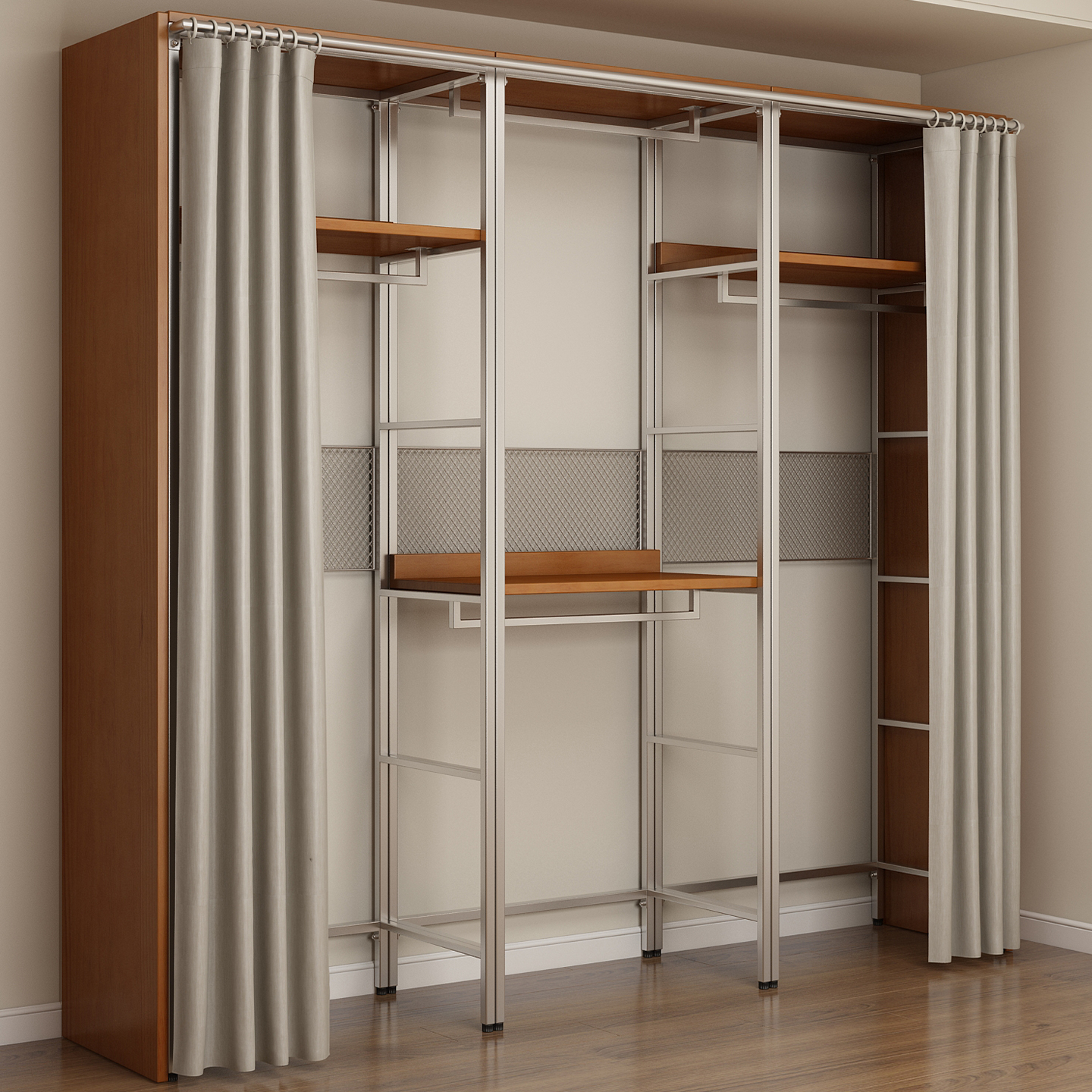 金属衣柜2025新款爆款家用卧室铁艺开 放式衣橱实木定制钢架衣帽