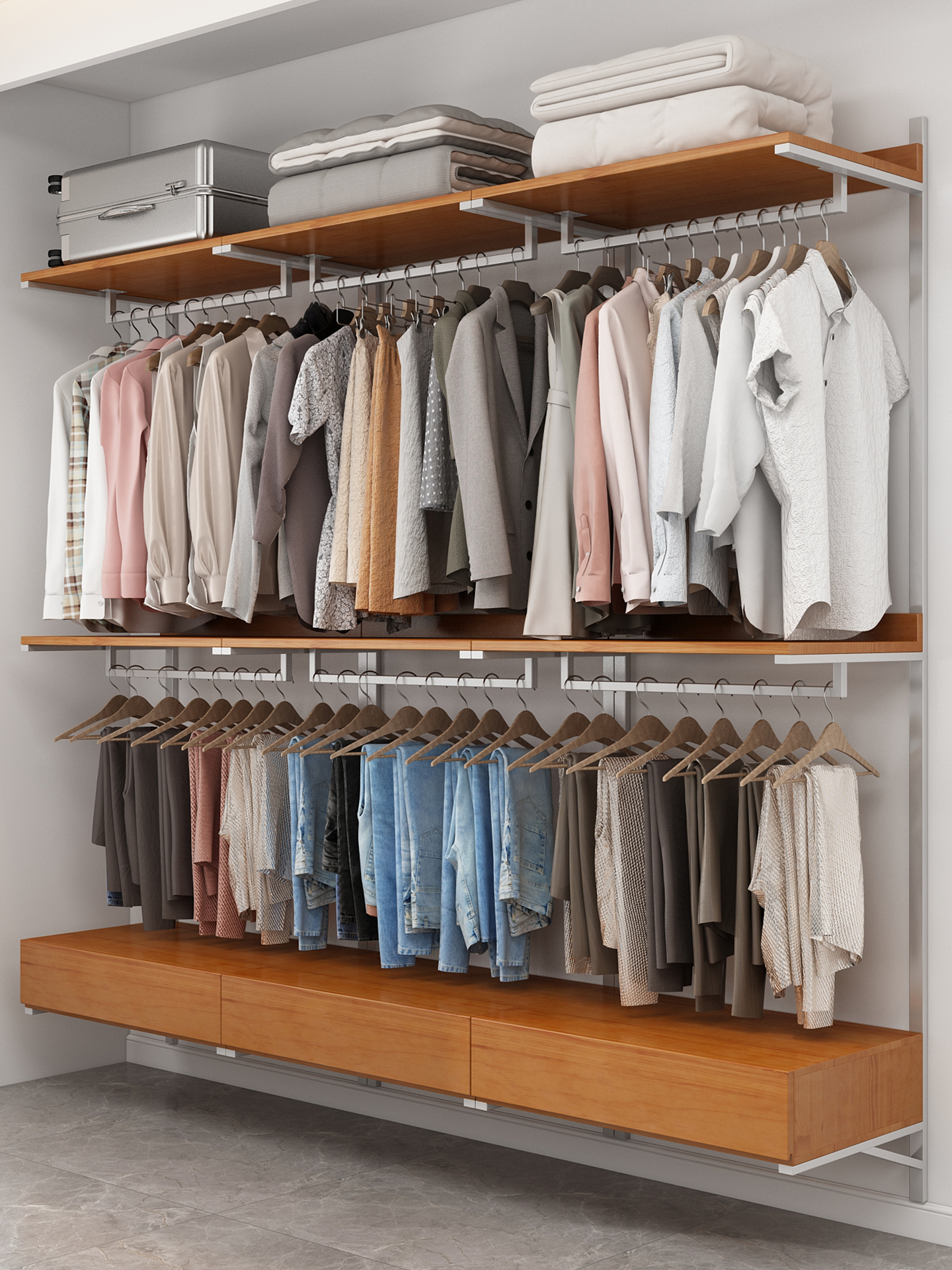 金属衣柜2025新款爆款开放式衣橱砌墙家用卧室实木钢架定制衣帽间