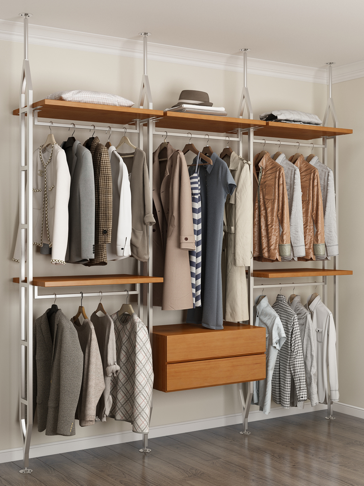 金属衣柜2025新款爆款家用卧室实木钢架衣帽间开放式顶天立地衣架