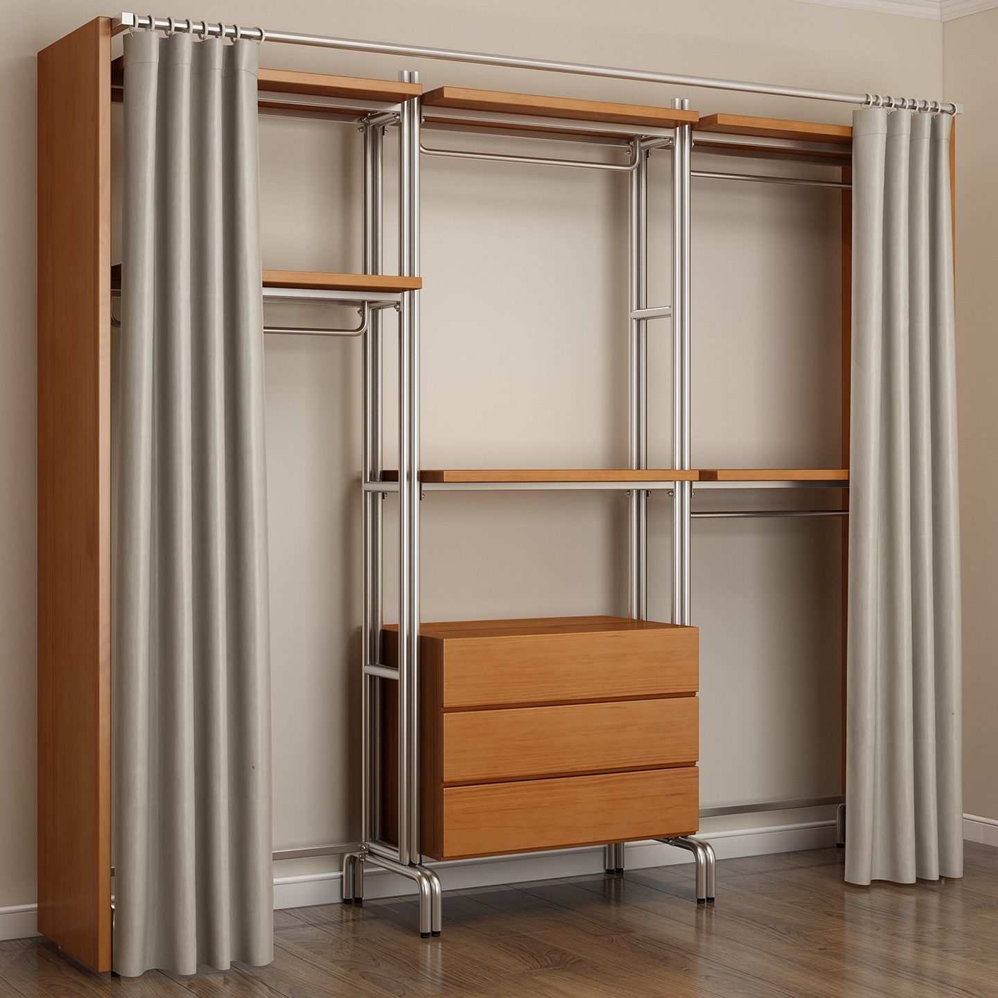 金属衣柜家用卧室开 放式衣橱步入式铁艺挂衣架落地钢架实木衣帽