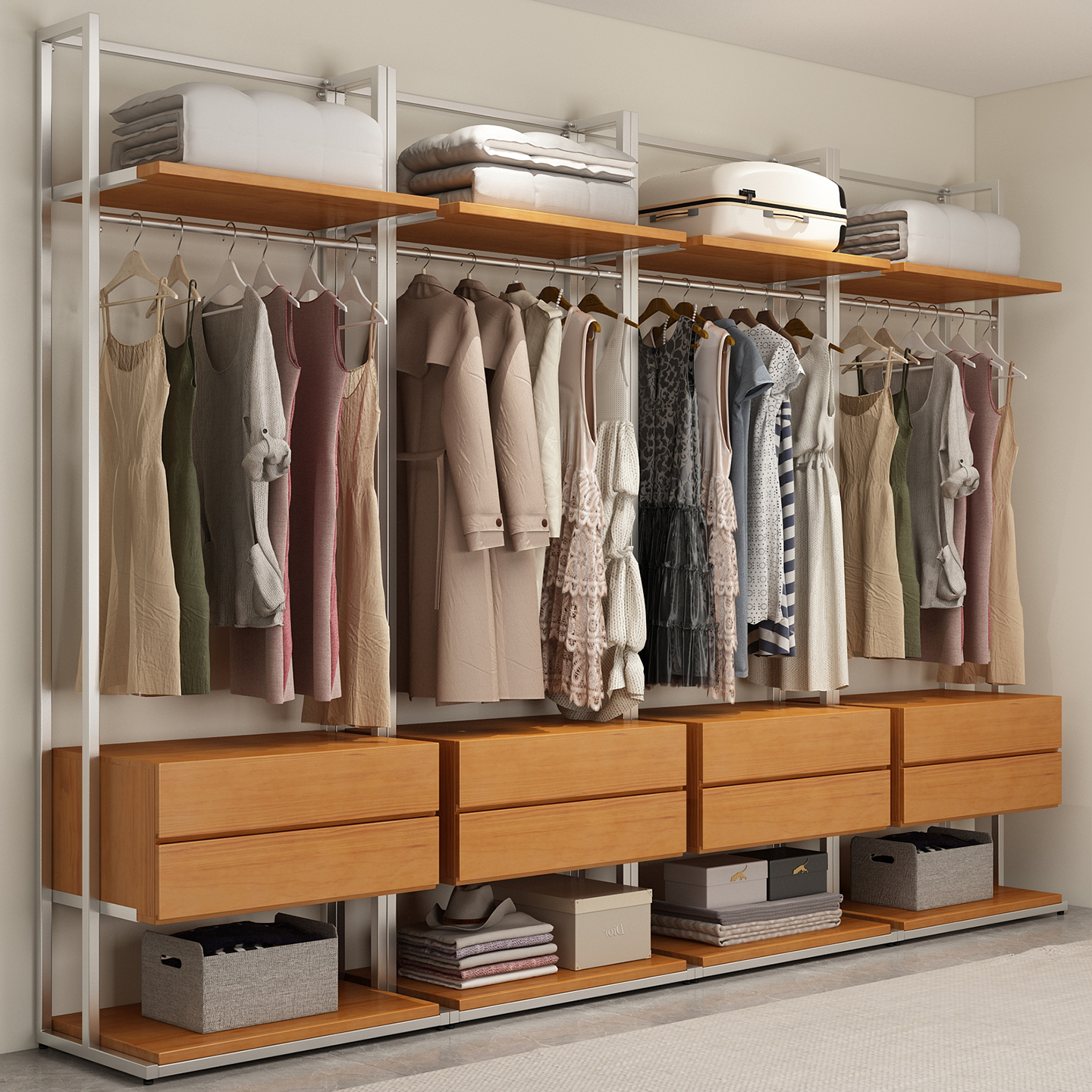 众卿家用卧室简约钢架衣柜实木