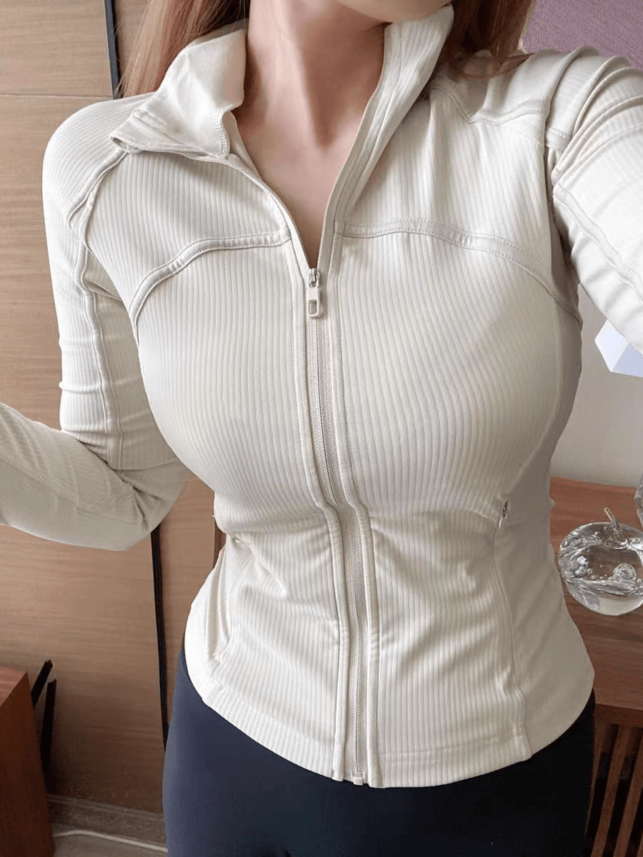 luludarling春秋螺纹瑜伽开衫上衣女跑步外套拉链紧身休闲夹克