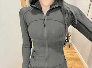 luludarling立领短款 紧身螺纹瑜伽外套运动上衣女 螺纹夹克修身