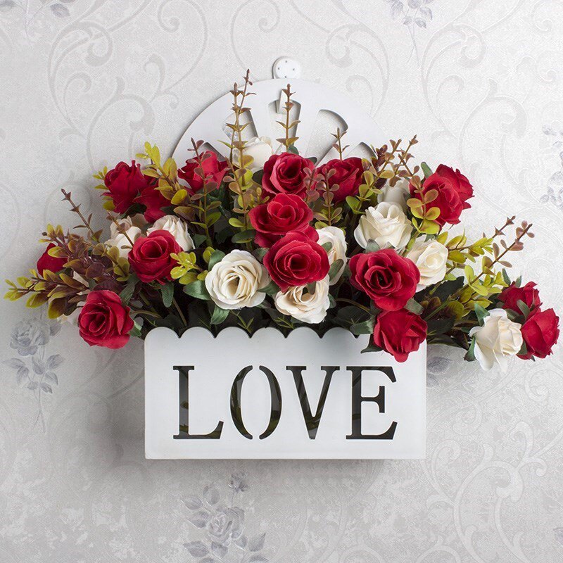 立体墙上仿真欧式屋内装饰品卧室家居摆设家里客厅花吊花花蓝挂墙