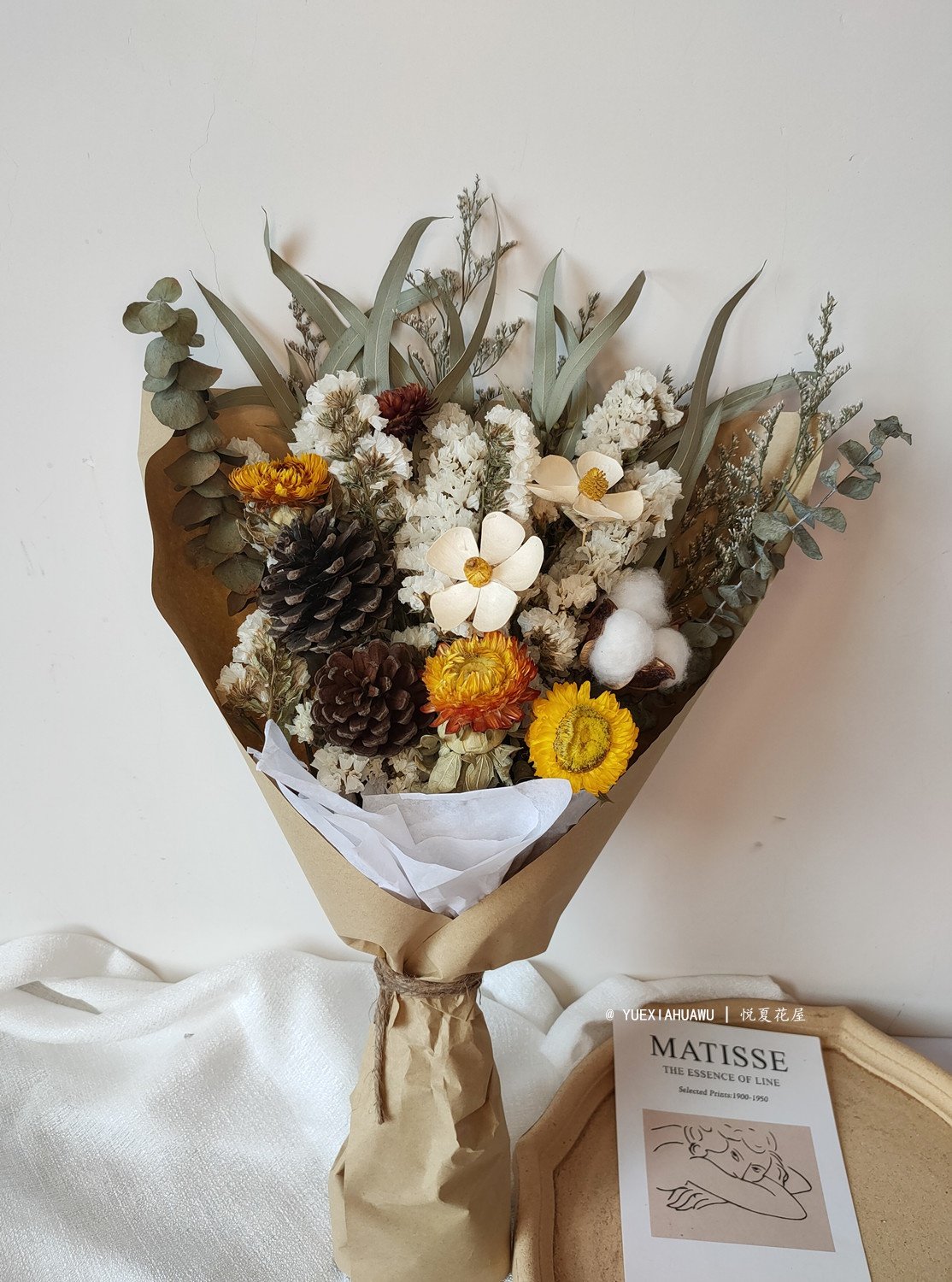 悦夏小清新干花花束野餐拍照小花束棉花玫瑰简约北欧装饰客厅摆件