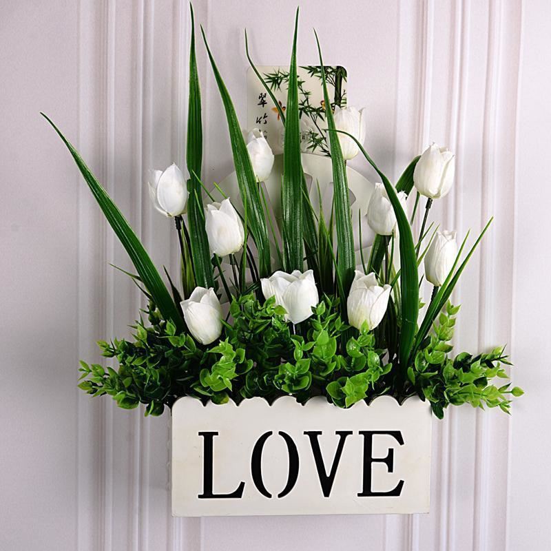 栅栏墙面小装饰品家里假花仿真花壁挂客厅墙饰家用墙上塑胶花房间