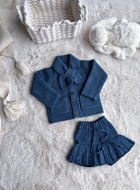 Millie Baby｜MP2024秋冬女童蝴蝶结针织开衫外套半身裙裤套装