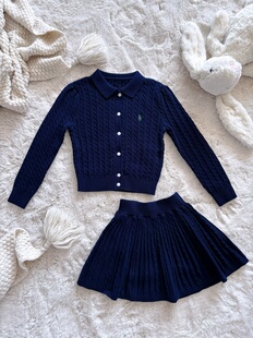 Millie Baby|2025新品女童针织麻花套装经典绞花翻领开衫毛衣