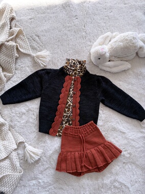 Millie Baby｜2025新款花边粗针开衫女童复古长袖针织衫上衣 套装