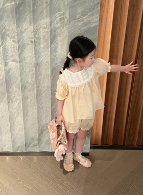 Millie Baby｜独家限量！2026新款女童蕾丝泡泡袖娃娃衫短裤套装