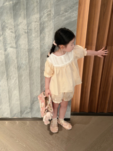 Millie Baby｜独家限量！2026新款女童蕾丝泡泡袖娃娃衫短裤套装