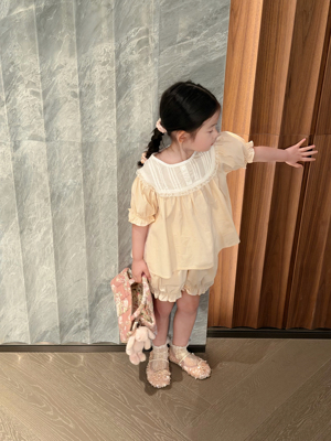 Millie Baby｜独家限量！2026新款女童蕾丝泡泡袖娃娃衫短裤套装